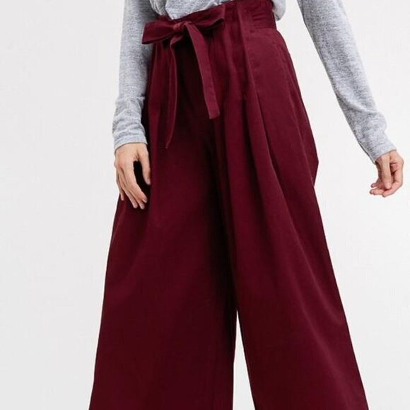 Textured Wide Leg Paper Bag Waist Trouser Pants - Picture 3 of 4
